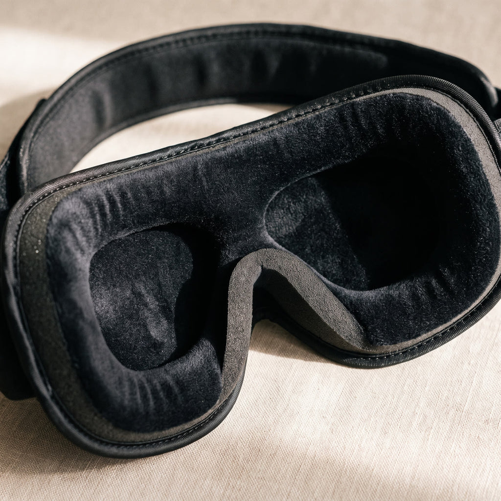 Inside of the blackout eye mask showing the moulded cups